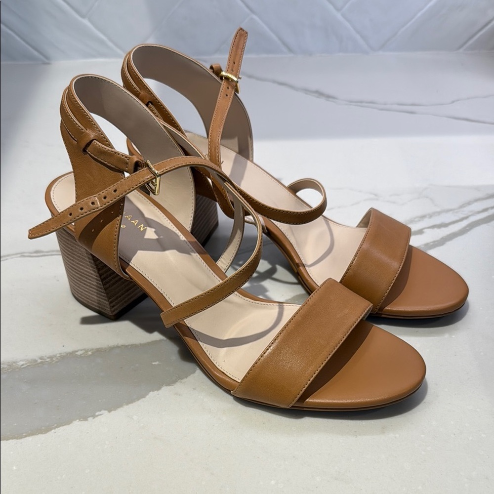 The perfect summer shoe! Tan Strappy Block Heel Sandals